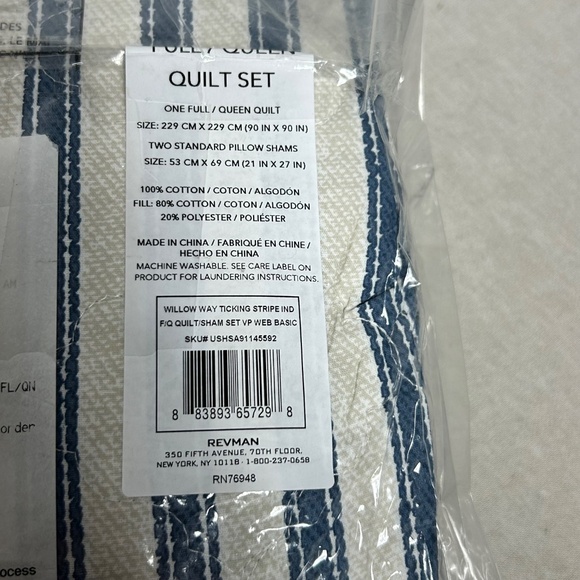 BRAND NEW Stone Cottage Willow Way Stripe Farmhouse Quilt Set – Full/Queen - Picture 4 of 5